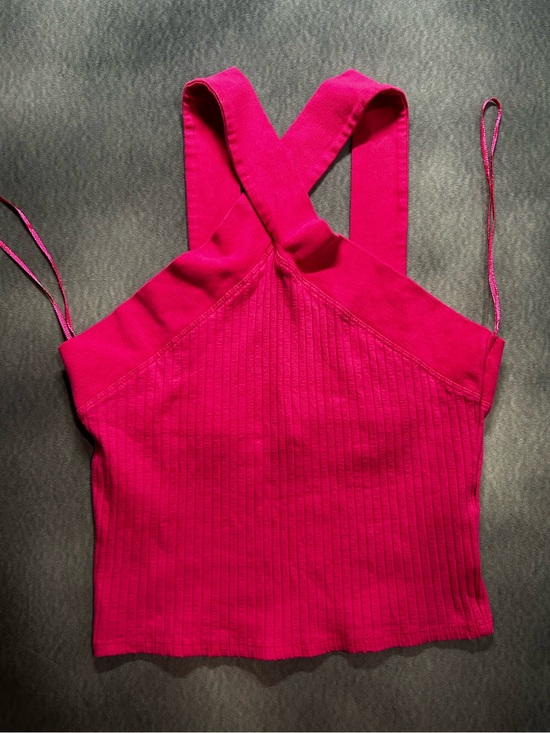 Zara Tops - Zara Cross-Strap Ribbed Crop Top Hot Pink sz M